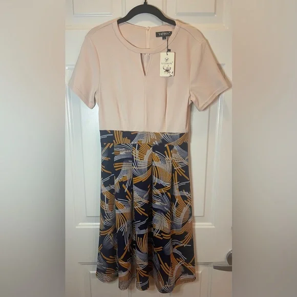 YATHON Women Short Sleeve Vintage Flared A-Line Swing Midi Dress with Pockets - Picture 3 of 10